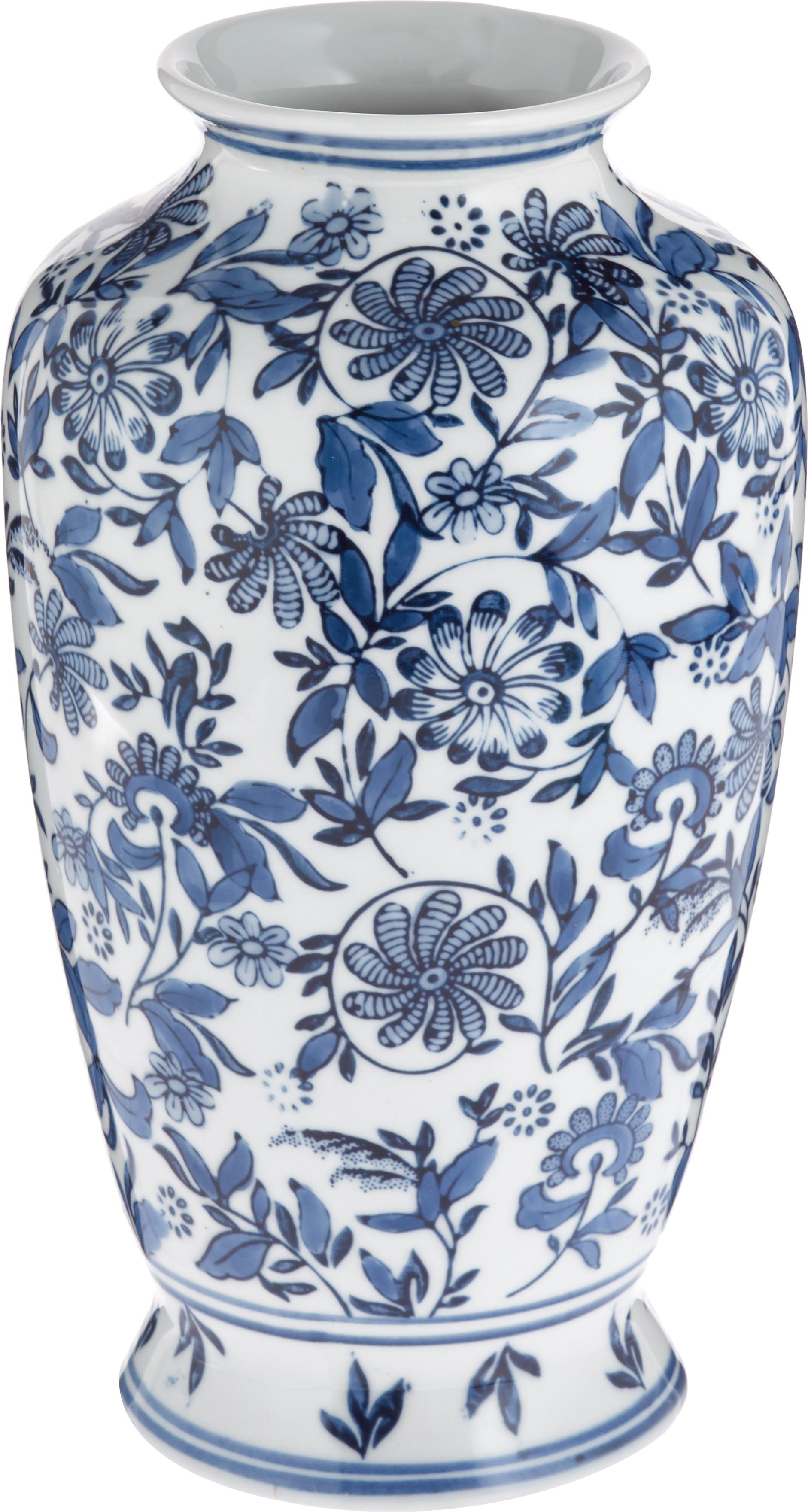 Große Deko-Vase Lin aus Porzellan, Porzellan, nicht wasserdicht, Blau, Weiß, H 31 cm