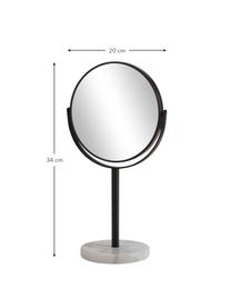 Ronde make-up spiegel Ramona met witte marmeren voet, Lijst: metaal, Voet: marmer, Zwart, wit marmer, Ø 20 x H 34 cm