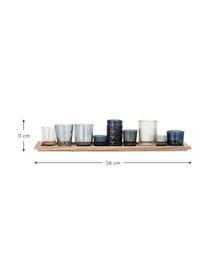 Set de portavelas de vidrio Elvie, 10 pzas., Portavelas: vidrio, Bandeja: madera de Paulownia, Tonos azules, madera de Paulownia, An 56 x Al 11 cm