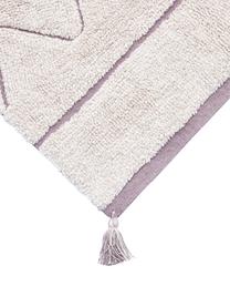 Alfombra lavable de agodón con borlas Azteca, Parte superior: 97% algodón, 3% fibras mi, Reverso: fibras recicladas, Beige estampado, An 90 x L 130 cm (Tamaño XS)