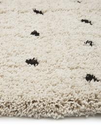 Pluizig hoogpolig vloerkleed Ayana, met stippels, Bovenzijde: 100% polyester, Onderzijde: 100% katoen, Beige, zwart, B 300 x L 400 cm