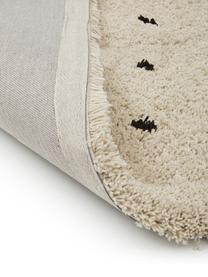 Pluizig hoogpolig vloerkleed Ayana, met stippels, Bovenzijde: 100% polyester, Onderzijde: 100% katoen, Beige, zwart, B 300 x L 400 cm