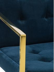 Sedia a poltrona in velluto Manhattan, Rivestimento: velluto (poliestere) 50.0, Struttura: metallo rivestito, Velluto blu scuro, dorato, Larg. 70 x Prof. 72 cm