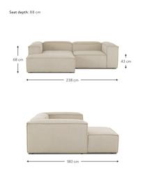 Modulares Ecksofa Lennon aus Cord, Bezug: Cord (92% Polyester, 8% P, Gestell: Massives Kiefernholz, FSC, Cord Beige, B 238 x T 180 cm, Eckteil links