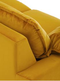 Fluwelen bank Retro (4-zits) in geel met metalen poten, Bekleding: polyester fluweel, Frame: MDF, houtvezelplaat, Poten: gepoedercoat metaal, Fluweel okergeel, B 245 x D 83 cm