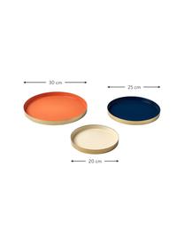 Plateaux décoratifs Camila, 3 élém., Métal, enduit, Orange, bleu foncé, beige, Lot de différentes tailles