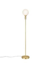 Lámpara de pie de vidrio opalino Minna, Pantalla: vidrio opalino, Cable: cubierto en tela, Latón, Ø 22 x Al 144 cm