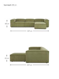 Canapé modulable 4 places velours côtelé vert avec pouf Lennon, Velours côtelé vert, larg. 327 x prof. 207 cm