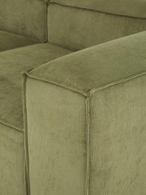 Canapé modulable 4 places en velours côtelé avec pouf Lennon, Velours côtelé vert, larg. 327 x prof. 207 cm