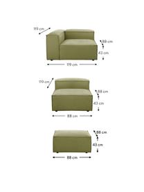 Canapé modulable 4 places en velours côtelé avec pouf Lennon, Velours côtelé vert, larg. 327 x prof. 207 cm