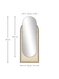 Ovale wandspiegel Esma met Weens vlechtwerk, Lijst: metaal, rotan, Zwart, beige, B 66 x H 162 cm