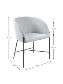 Sedia imbottita con braccioli Nelson, Rivestimento: poliestere Con 25.000 cic, Gambe: metallo verniciato, Tessuto grigio chiaro, gambe nero, Larg. 56 x Prof. 54 cm