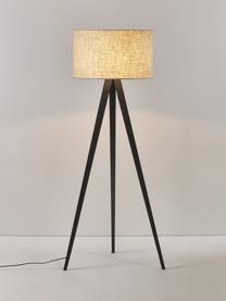 Lámpara de pie trípode de madera maciza Jake, estilo escandinavo, Pantalla: lino, Cable: plástico, Beige, Ø 60 x Al 150 cm