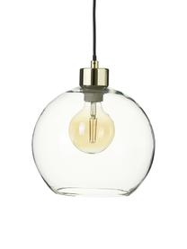 Kleine hanglamp Irina van glas, Lampenkap: glas, Baldakijn: gegalvaniseerd metaal, Decoratie: gegalvaniseerd metaal, Goudkleurig, Ø 24 x H 22 cm
