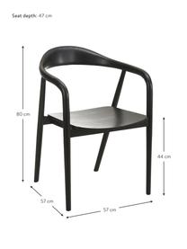 Krzesło z podłokietnikami z drewna Angelina, Stelaż: drewno jesionowe, sklejka, Czarny, S 57 x W 80 cm