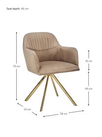 Sametová otočná židle s područkami Lola, Světle hnědá, zlatá, Š 58 cm, H 53 cm