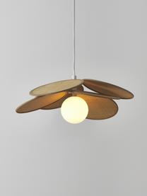 Pendelleuchte Milani mit Dekor aus Naturfaser, Dekor: Bastgras, Baldachin: Metall, pulverbeschichtet, Beige, Weiß, Ø 45 x H 150 cm