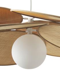 Pendelleuchte Milani mit Dekor aus Naturfaser, Dekor: Bastgras, Baldachin: Metall, pulverbeschichtet, Beige, Weiß, Ø 45 x H 150 cm