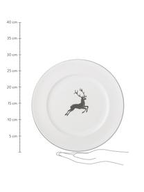 Handbemalter Speiseteller Gourmet Grauer Hirsch, Keramik, Grau,Weiß, Ø 27 cm