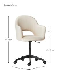 Silla de oficina con reposabrazos de terciopelo Rachel, altura regulable, Tapizado: terciopelo (poliéster) Al, Patas: metal con pintura en polv, Terciopelo blanco crema, An 65 x F 68 cm