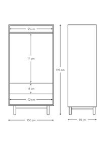 Armoire scandinave 2 portes Cassy, Bois clair, blanc, larg. 100 x haut. 195 cm