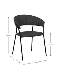 Polsterstühle Belle, 2 Stück, Bezug: 70% Polyester, 30% Acryl , Rückenlehne: Polyurethan, Sitzfläche: Polypropylen, Beine: Stahl, pulverbeschichtet, Webstoff Anthrazit, Schwarz, B 57 x T 54 cm