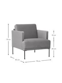 Sillón de terciopelo Fluente, Tapizado: terciopelo (poliéster de , Estructura: madera de pino maciza, Patas: metal con pintura en polv, Terciopelo gris claro, An 74 x F 85 cm