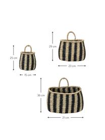 Wandopbergmanden Aleki, set van 3, Zeegras, Zwart, beige, Set met verschillende formaten
