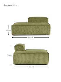 Chaise longue module Lennon in groen van corduroy, Bekleding: Koord (92 % polyester, 8 , Frame: massief hout, multiplex, Poten: kunststof, Corduroy groen, B 150 x H 68 cm, rugleuning rechts