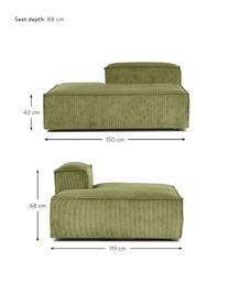 Chaise longue module Lennon van corduroy, Bekleding: corduroy (92% polyester, , Frame: massief grenenhout, multi, Poten: kunststof, Corduroy groen, B 150 x H 68 cm, rugleuning rechts