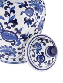 Wazon z porcelany z pokrywką Annabelle, Porcelana, Niebieski, biały, Ø 16 x 26 cm