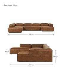 Divano angolare componibile in pelle riciclata Lennon, Rivestimento: pelle riciclata (70 % pel, Rivestimento: imbottitura in schiuma co, Pelle marrone, Larg. 418 x Alt. 68 cm, angolo a sinistra