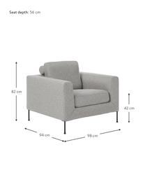 Sofa fauteuil Cucita in lichtgrijs met metalen poten, Bekleding: geweven stof (100% polyes, Frame: massief grenenhout, FSC-g, Poten: gelakt metaal, Geweven stof lichtgrijs, B 98 x D 94 cm