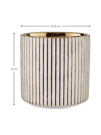 Portavaso a strisce in gres Goldie, Gres, Dorato, bianco, Ø 12 x Alt. 12 cm