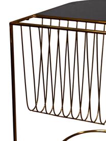 Metalen bijzettafel Eileen met tijdschriftenhouder, Frame: gepoedercoat metaal, Tafelblad: gehard glas, Messingkleurig, zwart, B 51 x D 32 cm