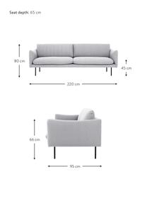 Canapé 3 places avec pieds en métal Moby, Tissu gris clair, larg. 220 x prof. 95 cm