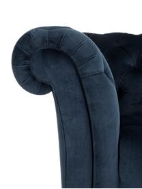 Fluwelen chesterfield bank Gladis (3-zits) in donkerblauw, Bekleding: 100% polyester, Poten: gelakt eikenhout, Frame: houten basisframe, Fluweel donkerblauw, 230 x 74 cm