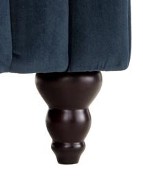 Fluwelen chesterfield bank Gladis (3-zits) in donkerblauw, Bekleding: 100% polyester, Poten: gelakt eikenhout, Frame: houten basisframe, Fluweel donkerblauw, 230 x 74 cm