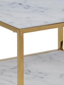 Stolik pomocniczy ze szklanym blatem Antigua, Blat: szkło hartowane, metal, n, Stelaż: metal malowany proszkowo, Biały, odcienie złotego, S 40 x W 51 cm