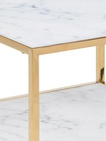 Stolik pomocniczy ze szklanym blatem Antigua, Blat: szkło hartowane, metal, n, Stelaż: metal malowany proszkowo, Biały, marmurowy, odcienie złotego, S 40 x W 51 cm