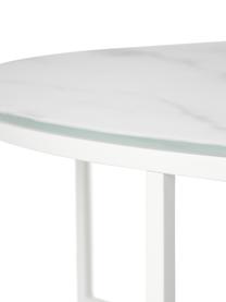 Table basse ronde XL avec plateau en verre aspect marbre Antigua, Blanc, Ø 100 x haut. 35 cm