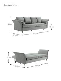 Sofa rozkładana z aksamitu z funkcją przechowywania Lola (3-osobowa), Tapicerka: 100% aksamit poliestrowy , Nogi: drewno, Jasnoszara tkanina, ciemny szary, S 245 x G 95 cm