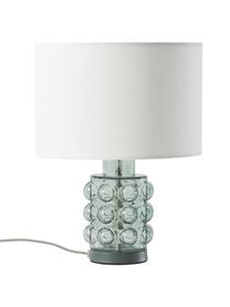 Kleine Tischlampe Olyve mit Glasfuß, Lampenschirm: 60 % Leinen, 40 % Baumwol, Lampenfuß: Glas, Weiß,Transparent, Ø 23 x H 31 cm
