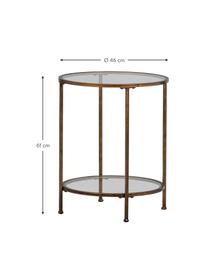 Table d'appoint en verre finition antiquaire Goddess, Structure : laiton, finition antiquaire Sol et plateau : transparent, Ø 46 x haut. 61 cm