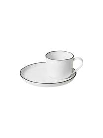 Tasse à expresso en porcelaine avec sous-tasse faite à la main Salt, Porcelaine, Blanc cassé, noir, Ø 6 x haut. 5 cm, 90 ml