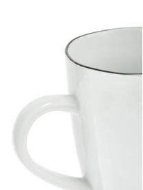 Handgemachte Tassen Salt mit schwarzem Rand, 6 Stück, Porzellan, Gebrochenes Weiß, Schwarz, Ø 8 x H 12 cm