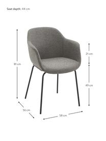 Židle s područkami s úzkým skořepinovým sedákem Fiji, Tmavě šedá, černá, Š 58 cm, H 56 cm