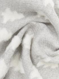Coperta in cotone con motivo abeti e cuciture decorative Deco, 85% cotone, 15% poliacrilico, Grigio, bianco, Larg. 130 x Lung. 200 cm