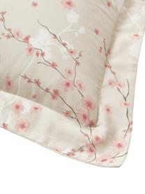 Katoenensatijnen kussenhoes Sakura met bloemenprint, Weeftechniek: satijn Draaddichtheid 250, Beige, roze, wit, B 60 x L 70 cm