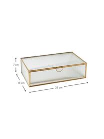 Aufbewahrungsbox Merlin mit Rillenrelief aus Glas, Rahmen: Metall, beschichtet, Messingfarben, B 23 x T 14 cm